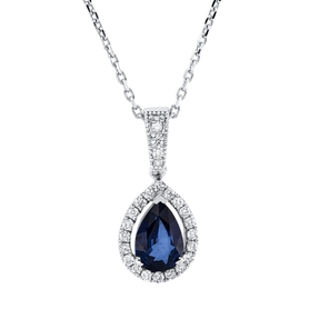 Collier aus 750 Weißgold Saphir 0,68ct blau 24 Brillanten 0,15ct F-SI L:45cm