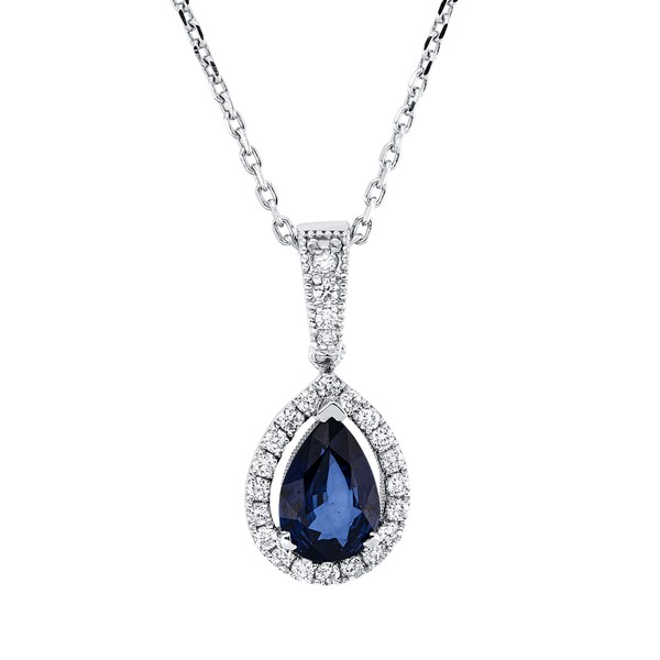 Collier aus 750 Weißgold Saphir 24 Brillanten 0.15ct