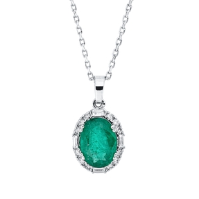 Collier aus 750 Weißgold Smaragd 0,97ct grün 16 Diamanten 0,14ct L:45cm