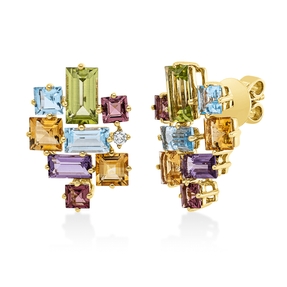 Ohrstecker 750 Gelbgold 16 Farbsteine 5,9ct mehrfarbig 2 Brillanten 0,06ct TW-SI