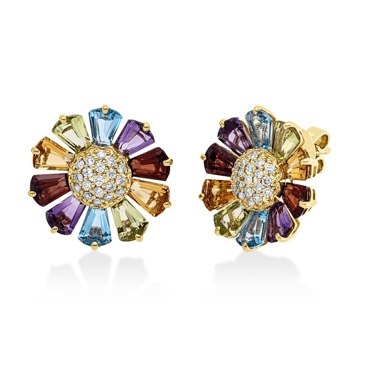 Ohrstecker aus 750 Gelbgold 20 Farbsteine 38 Brillanten 0.34ct