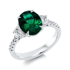 Ring aus 750 Weißgold Smaragd 1,97ct grün 12 Diamanten 0,55ct B:9,7mm 4er-Krappe