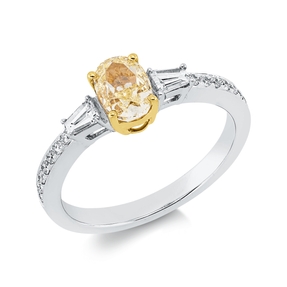 Ring aus 750 Gold gelb/weiß 17 Diamanten 1,35ct TW-SI B:6,6mm 4er-Krappe