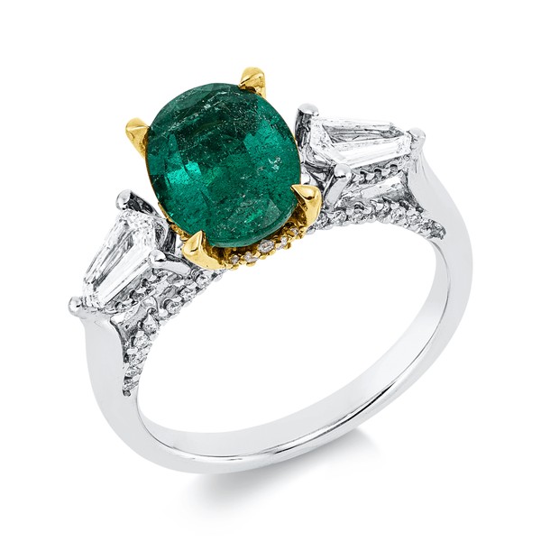 Ring aus 750 Gold gelb weiß Smaragd 88 Brillanten 0.68ct