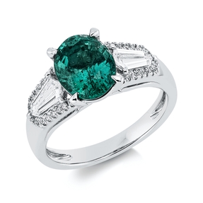 Ring aus 750 Weißgold Smaragd 1,85ct grün 36 Diamanten 0,5ct B:8,9mm 4er-Krappe