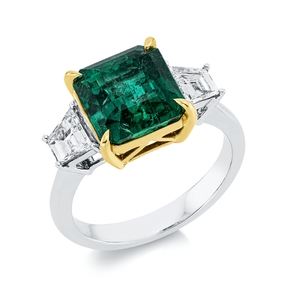 Ring aus 750 Gold gelb/weiß Smaragd 4,37ct grün mit Diamanten B:9,8mm Ring aus 750 Gold gelb/weiß Smaragd 4,37ct grün mit Diamanten B:9,8mm