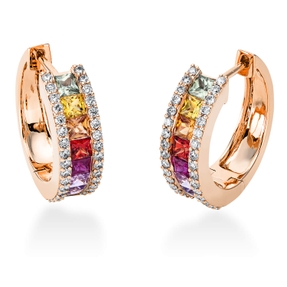 Creolen aus 750 Rotgold 16 Saphire 1,12ct mehrfarbig 60 Brillanten 0,41ct TW-SI Creolen aus 750 Rotgold 16 Saphire 1,12ct mehrfarbig 60 Brillanten 0,41ct TW-SI