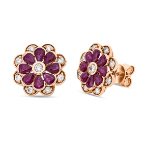 Ohrstecker 750 Rotgold 16 Rubine 2,2ct rot 18 Diamanten 0,48ct TW-SI 14,6x13,7mm Ohrstecker 750 Rotgold 16 Rubine 2,2ct rot 18 Diamanten 0,48ct TW-SI 14,6x13,7mm