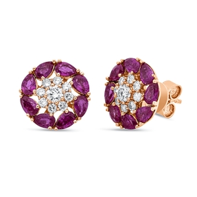 Ohrstecker 750 Rotgold 16 Rubine 2,4ct rot 18 Diamanten 0,59ct TW-SI 12,4x12,2mm Ohrstecker 750 Rotgold 16 Rubine 2,4ct rot 18 Diamanten 0,59ct TW-SI 12,4x12,2mm