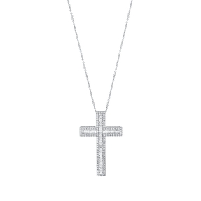 Collier Kreuz aus 750 Gold Weißgold 135 Diamanten 1,26ct TW-SI L:50,6cm