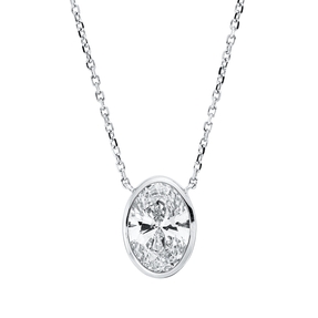Solitaire Collier aus 750 Weißgold Diamant Oval-Schliff 2ct F-VSI L:43,2cm Zarge