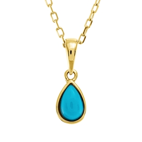 Collier Tropfen aus 750 Gold Gelbgold Türkis 0,07ct L:45cm Zarge