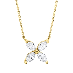 Collier aus 750 Gelbgold 4 Diamanten Navette-Schliff 0,84ct F-SI L:42cm Collier aus 750 Gelbgold 4 Diamanten Navette-Schliff 0,84ct F-SI L:42cm