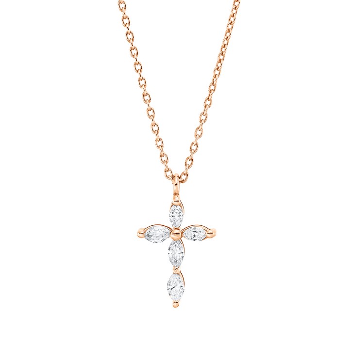 Collier Kreuz aus 750 Rotgold 5 Diamanten 0.25ct