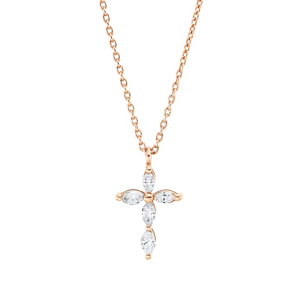 Collier Kreuz aus 750 Rotgold 5 Diamanten 0.25ct