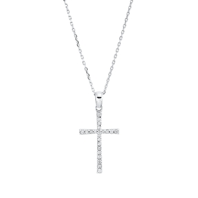Collier Kreuz aus 750 Gold Weißgold 22 Brillanten 0,12ct TW-SI L:42cm
