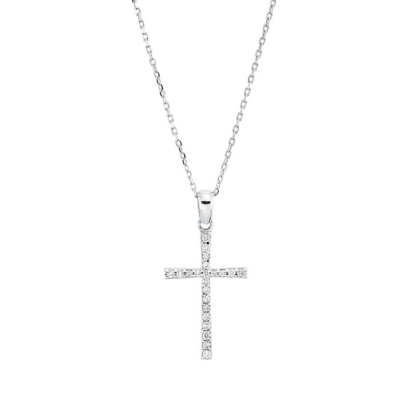 Collier Kreuz aus 750 Weißgold 22 Brillanten 0.12ct