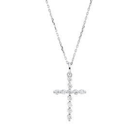 Collier Kreuz aus 750 Gold Weißgold 29 Brillanten 0,11ct F-SI L:42cm