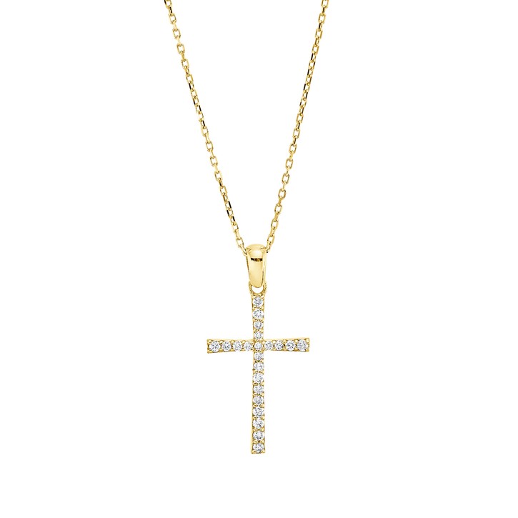 Collier Kreuz aus 750 Gelbgold 22 Brillanten 0.15ct