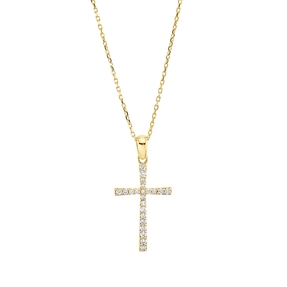 Collier Kreuz aus 750 Gold Gelbgold 22 Brillanten 0,15ct TW-SI L:41cm