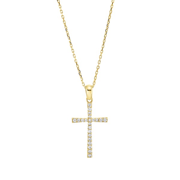 Collier Kreuz aus 750 Gelbgold 22 Brillanten 0.15ct