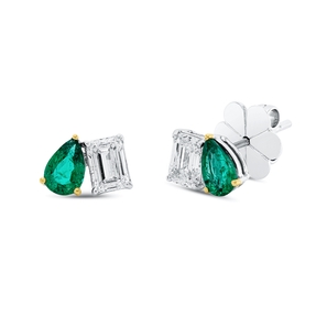 Ohrstecker aus 750 Gold gelb/weiß 2 Smaragde 0,82ct grün mit Diamanten 6,2x9,6mm Ohrstecker aus 750 Gold gelb/weiß 2 Smaragde 0,82ct grün mit Diamanten 6,2x9,6mm