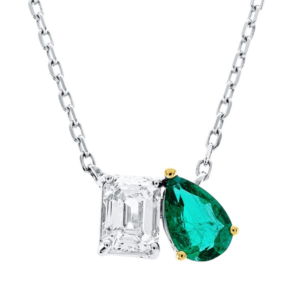 Collier aus 750 Gold gelb weiß Smaragd Diamant 0.51ct