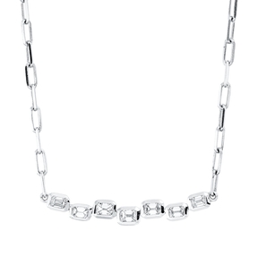 Collier aus 750 Weißgold 7 Diamanten Smaragd-Schliff 0,9ct W-SI L:45,7cm