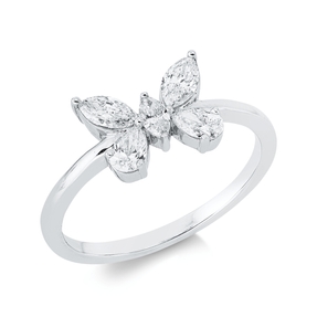 Ring Schmetterling aus 750 Gold Weißgold 5 Diamanten 0,6ct TW-SI B:7,9mm