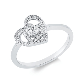 Ring Herz aus 750 Gold Weißgold 42 Diamanten 0,21ct TW-SI B:10,5mm
