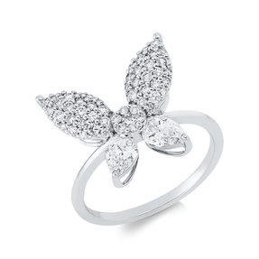 Ring Schmetterling aus 750 Weißgold 55 Diamanten 1,12ct TW-SI B:14,9mm