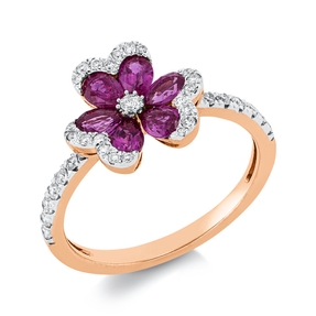 Ring aus 750 Rotgold 6 Rubine 0,94ct rot 36 Brillanten 0,31ct TW-SI B:8,9mm