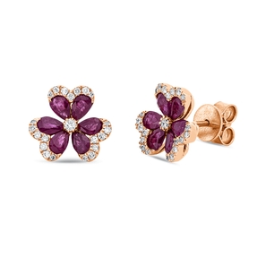 Ohrstecker aus 750 Rotgold 12 Rubine 1,63ct rot 44 Diamanten 0,25ct TW-SI 8,5x9,4mm