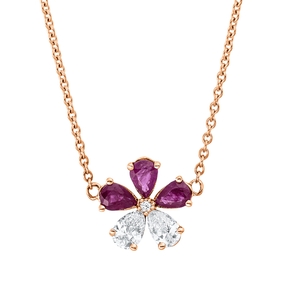 Collier aus 750 Rotgold 3 Rubine 0,59ct rot 3 Diamanten 0,45ct TW-SI L:45,7cm