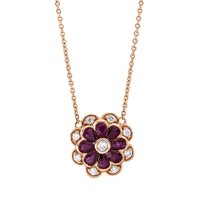 Collier aus 750 Rotgold 8 Rubine 1,09ct rot 9 Diamanten 0,29ct TW-SI L:45,7cm