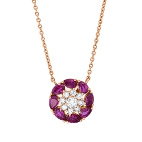Collier aus 750 Rotgold 8 Rubine 1,21ct rot 9 Diamanten 0,31ct TW-SI L:45,7cm