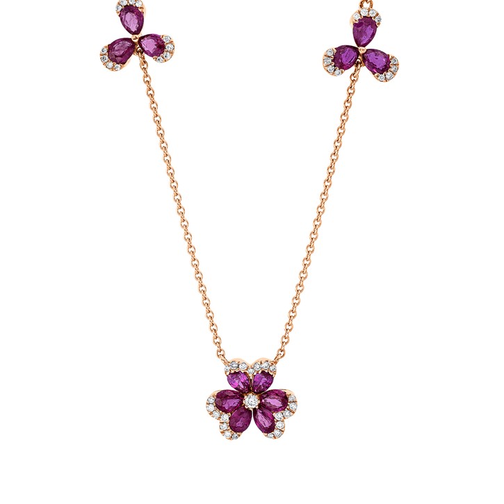 Collier aus 750 Rotgold 12 Rubine 46 Brillanten 0.21ct