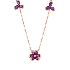 Collier aus 750 Rotgold 12 Rubine 1,8ct rot 46 Diamanten 0,21ct TW-SI L:45,7cm