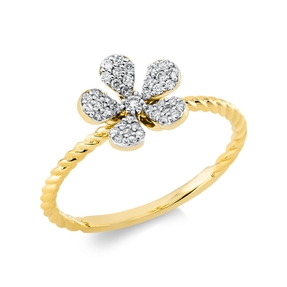 Ring Blume aus 750 Gelbgold 41 Brillanten 0,2ct F-SI B:9,3mm Fassung rhodiniert