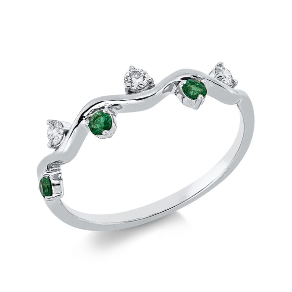 Ring aus 750 Weißgold 3 Smaragde 3 Brillanten 0.09ct