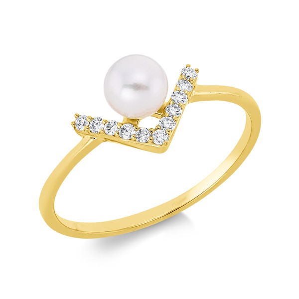 Ring aus 750 Gelbgold Süßwasser-Perle 11 Brillanten 0.09ct