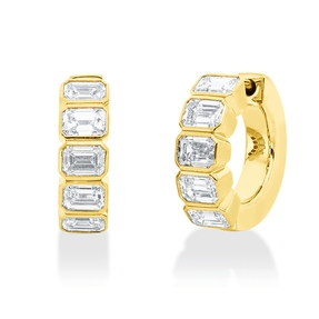 Creolen aus 750 Gelbgold 10 Diamanten Smaragd-Schliff 1,54ct F-VVS 13,9x4,3mm