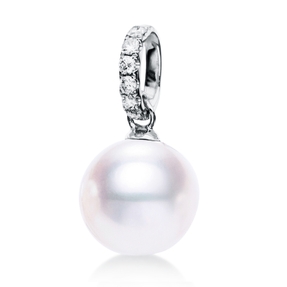 Anhänger aus 750 Weißgold Süßwasser-Perle 10mm weiß 6 Brillanten 0,13ct W-SI