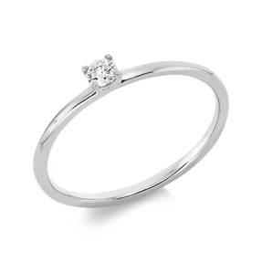 Solitaire Ring aus 750 Gold Weißgold Brillant 0,1ct TW-SI B:2,6mm 4er-Krappe