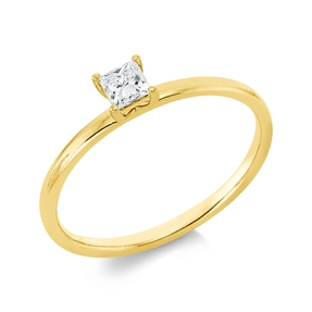 Solitaire Ring aus 750 Gelbgold Diamant Prinzess-Schliff 0,2ct TW-SI B:3,9mm