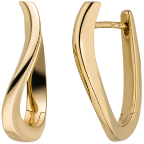 Ohrringe Creolen 20,6x2,7mm aus 585 Gold Gelbgold schlicht gewellt glänzend
