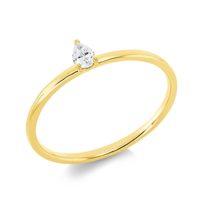 Solitaire Ring aus 750 Gelbgold Diamant Tropfen-Schliff 0,1ct TW-SI B:4mm