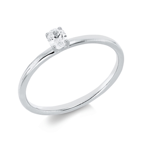 Solitaire Ring aus 750 Weißgold Diamant Oval-Schliff 0,2ct TW-SI B:4mm 4er-Krappe