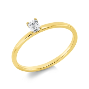 Solitaire Ring aus 750 Gelbgold Diamant Smaragd-Schliff 0,21ct TW-SI B:3,9mm