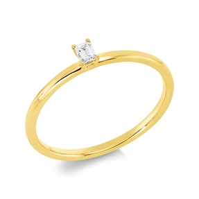 Solitaire Ring aus 750 Gelbgold Diamant Smaragd-Schliff 0,09ct TW-SI B:3,2mm